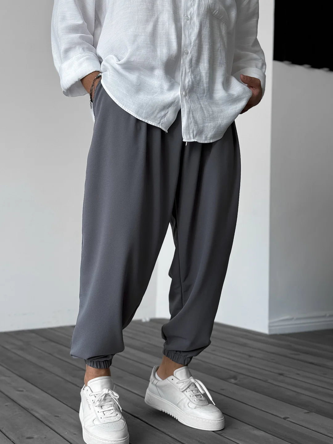 Cairen Blanc Trackpants White Joggers (Gray S) - | Zavonix