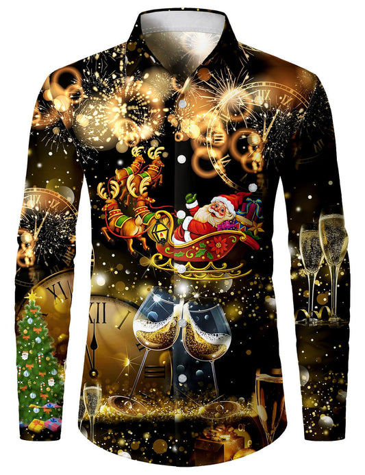 Caldena — Men's Long - Sleeve Button - Up Shirt with Stretch Fabric - xmas - Zavonix