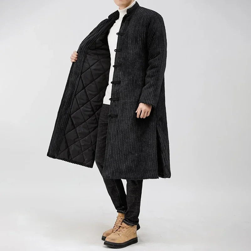 Calder — Men’s Corduroy Coat with Quilted Warmth and Toggle Closures (Black S) - | Zavonix