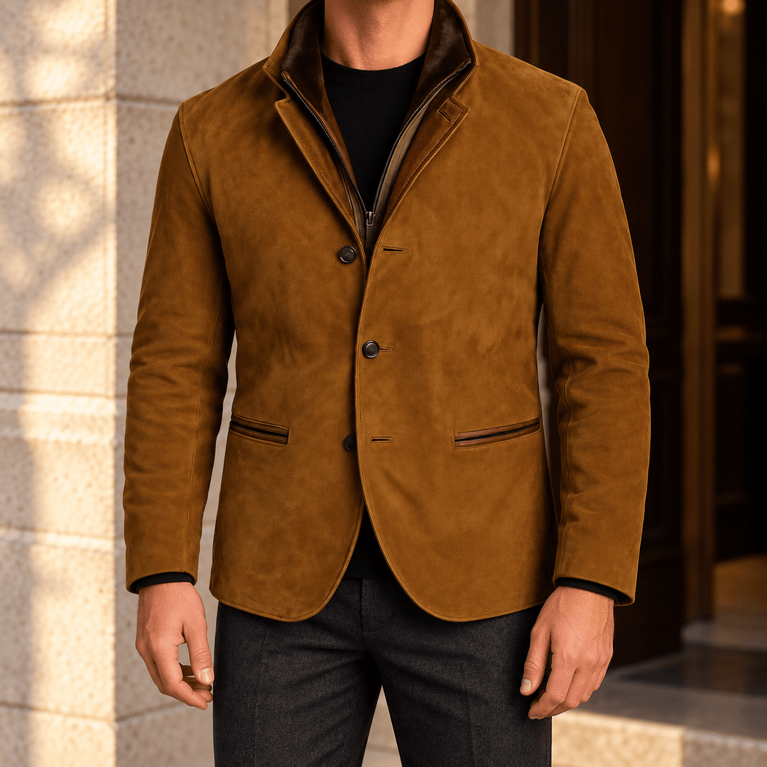 Calder Vintage Jacket in Brown worn with everyday essentials