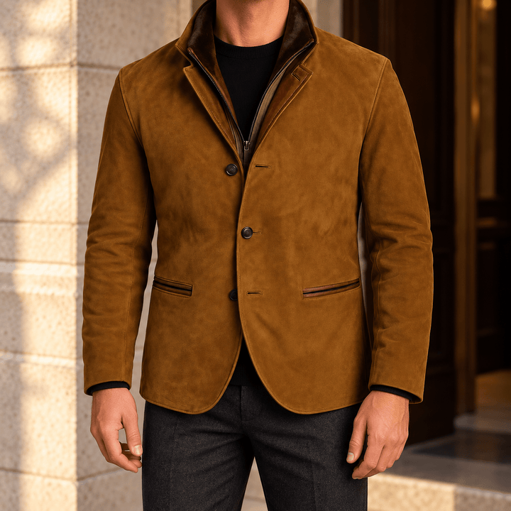 Calder Vintage Jacket in Brown worn with everyday essentials