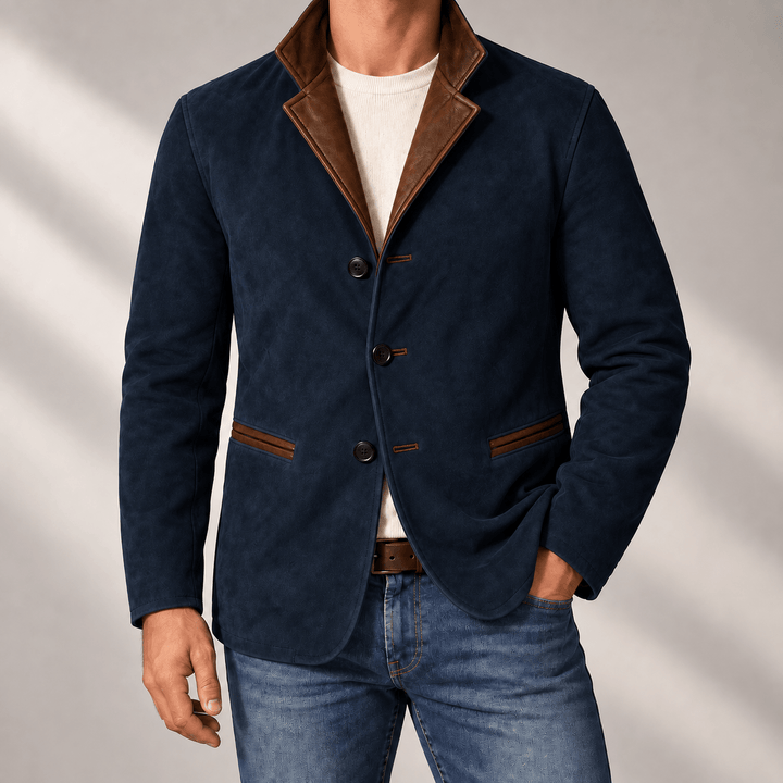 Calder Vintage Jacket in Blue worn with everyday essentials