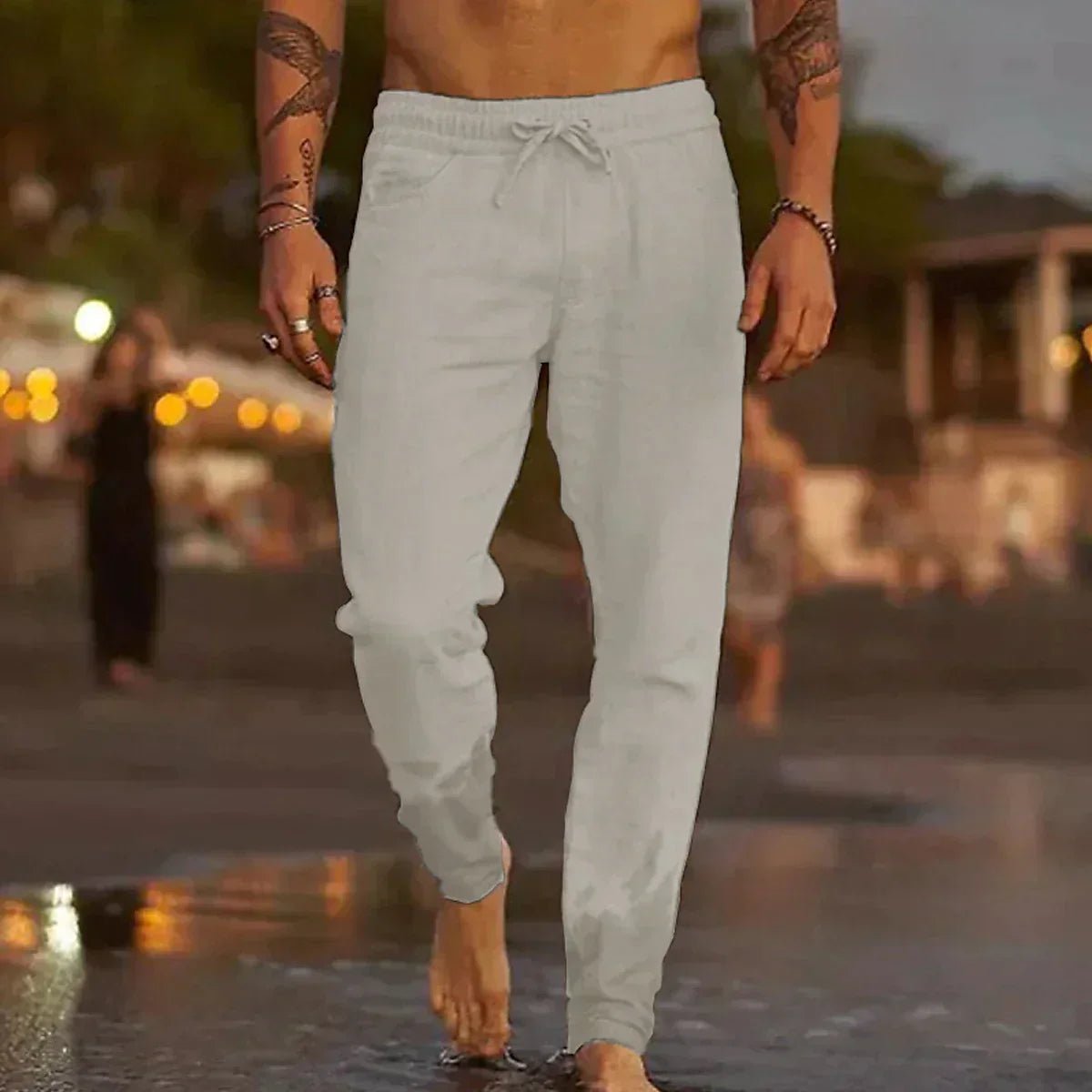 Cotton - Flax Blend Linen Pants (Light Blue S) - | Zavonix