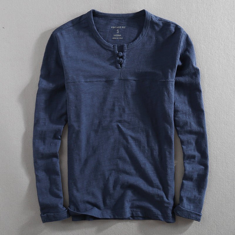 Callen Henley — Soft Cotton Henley Shirt with Relaxed Fit (Navy Blue S) - | Zavonix