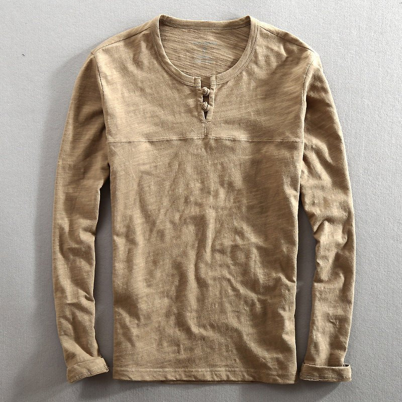 Callen Henley — Soft Cotton Henley Shirt with Relaxed Fit (Khaki S) - | Zavonix