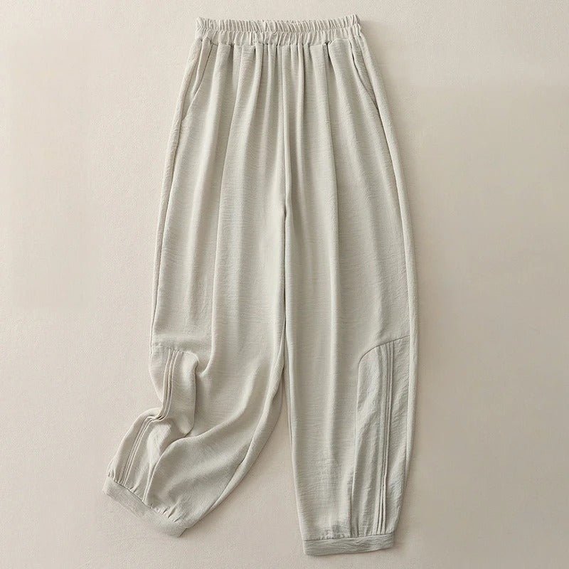 Calverly — Soft Linen Pants with Gathered Waist and Tapered Cuffs (Black XS) - | Zavonix
