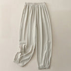 Calverly — Soft Linen Pants with Gathered Waist and Tapered Cuffs (Cream XS) - | Zavonix