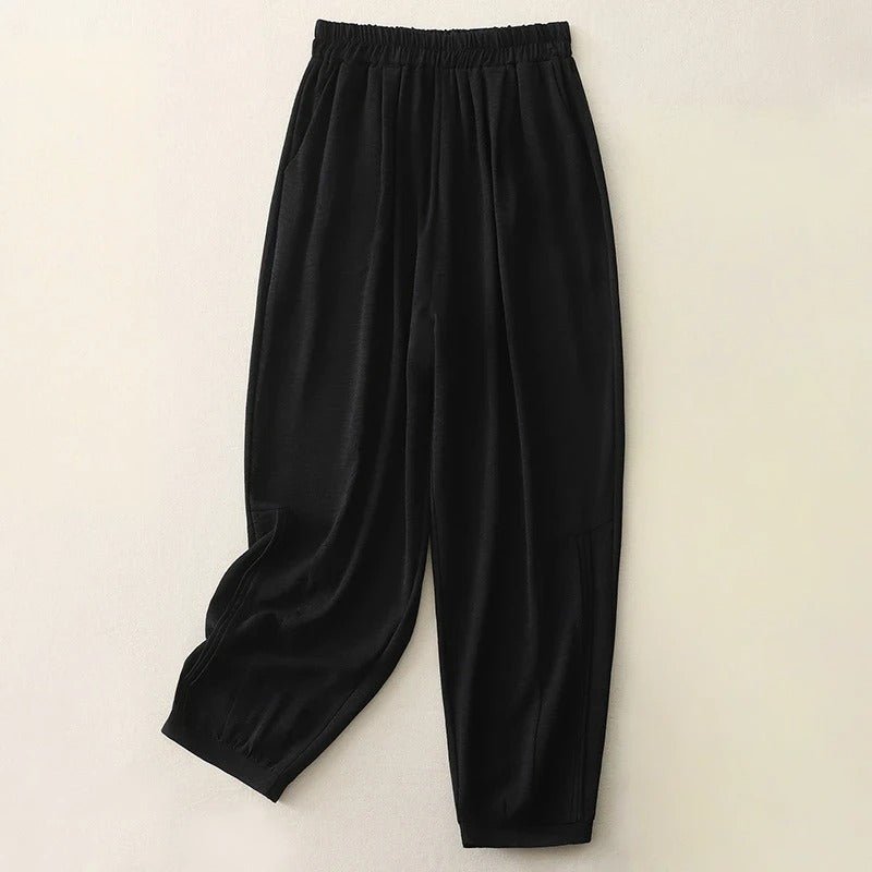 Calverly — Soft Linen Pants with Gathered Waist and Tapered Cuffs (Black XS) - | Zavonix