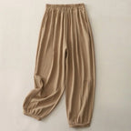 Calverly — Soft Linen Pants with Gathered Waist and Tapered Cuffs (Black XS) - | Zavonix