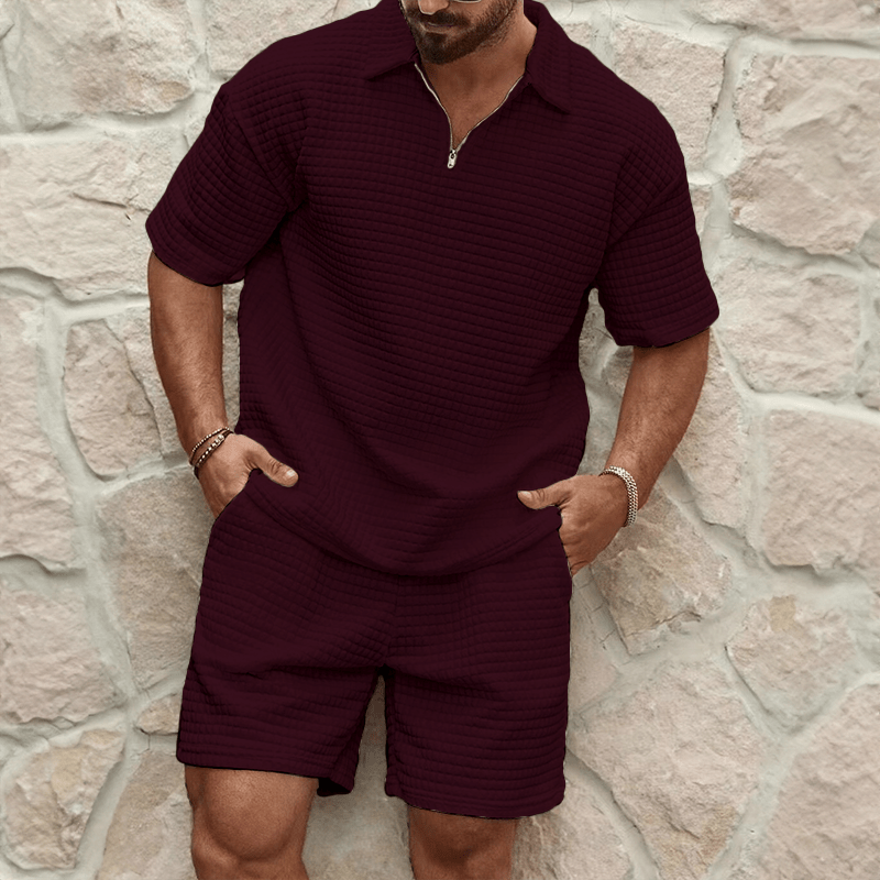 Calvero Waffle-Knit Zip Polo Set product image 6
