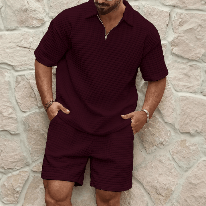 Calvero Waffle-Knit Zip Polo Set product image 6