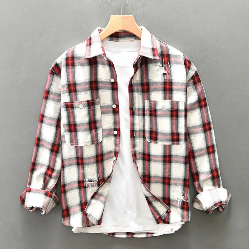 Calwen — Breathable Cotton - Linen Plaid Shirt with Dual Pockets (Blue XS) - | Zavonix
