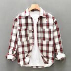 Calwen — Breathable Cotton - Linen Plaid Shirt with Dual Pockets (Red XS) - | Zavonix