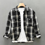 Calwen — Breathable Cotton - Linen Plaid Shirt with Dual Pockets (Blue XS) - | Zavonix
