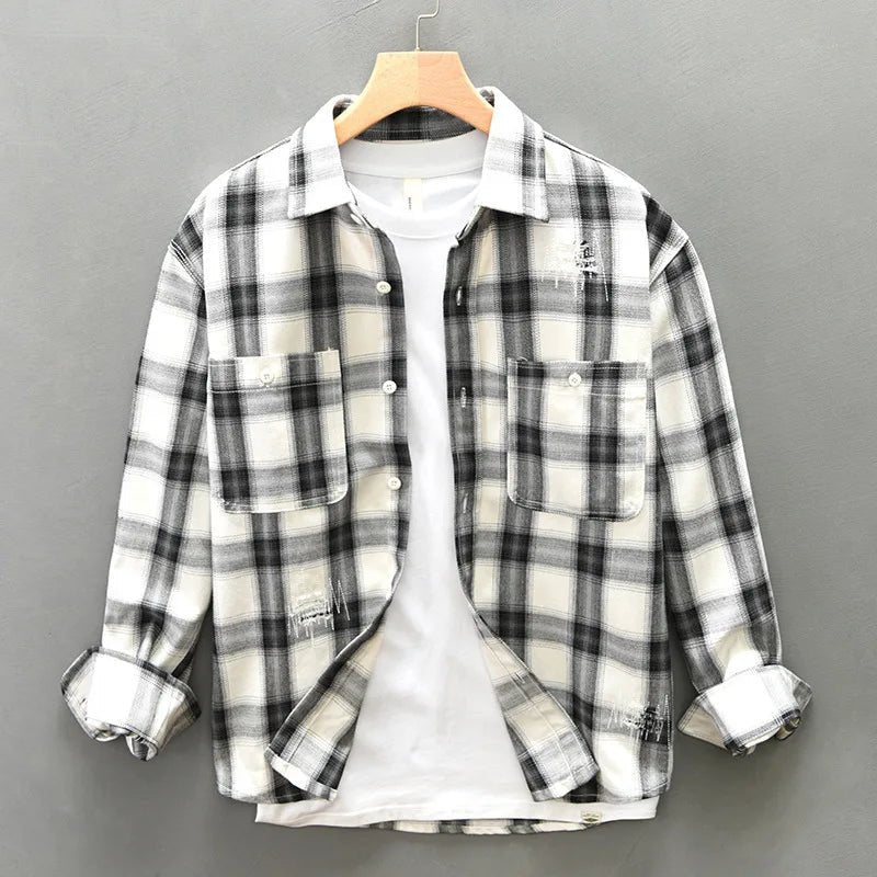 Calwen — Breathable Cotton - Linen Plaid Shirt with Dual Pockets (Blue XS) - | Zavonix