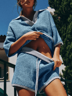 Camella Knit Duo Set (Blue S) - Women's Apparel | Zavonix