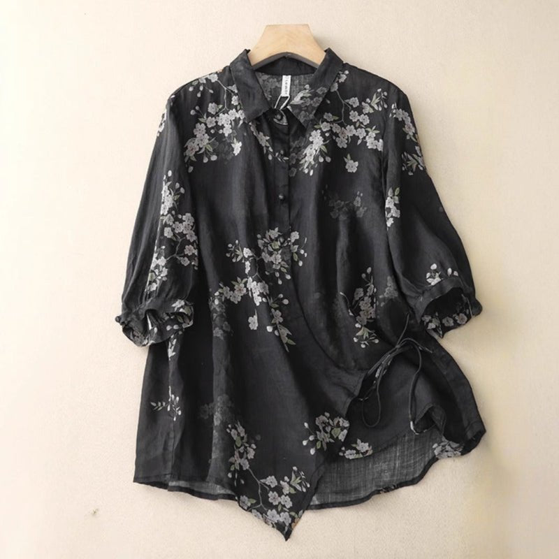 CAMILA LINEN BLOUSE (Black XS) - | Zavonix