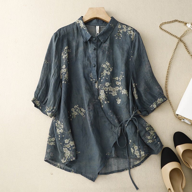 CAMILA LINEN BLOUSE (Black XS) - | Zavonix
