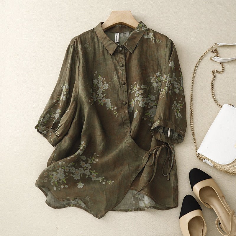 CAMILA LINEN BLOUSE (Black XS) - | Zavonix
