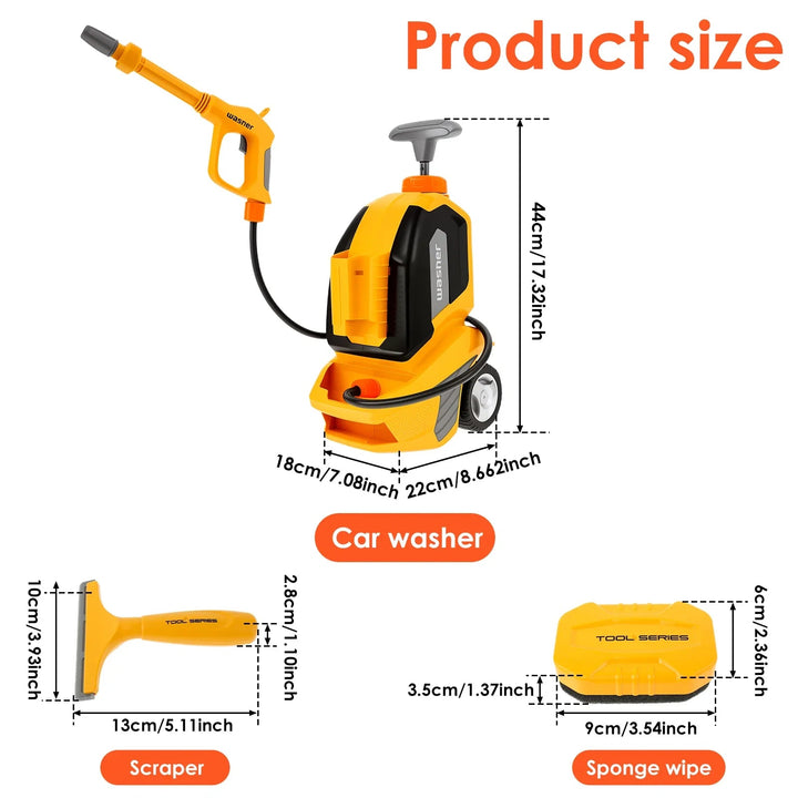 Size chart for the wheeled car wash unit, squeegee and sponge