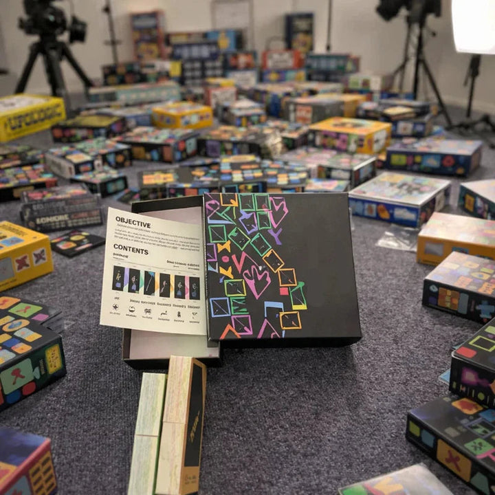 Instruction sheet and card game box displayed on a tabletop