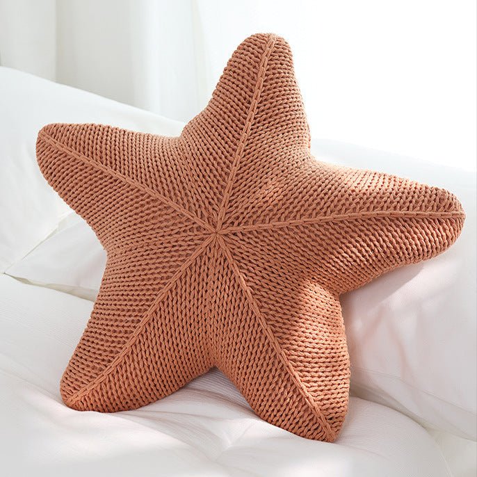 Caspian Knit Pillow – 20x20 Plush Star-Shaped Cushion in Earthy Tones 7