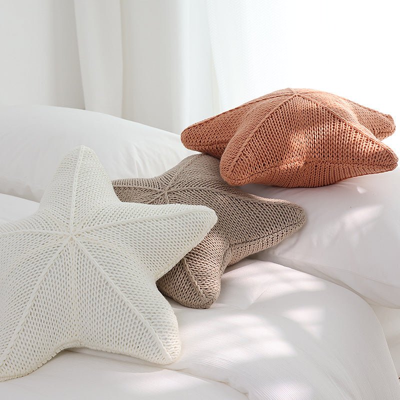 Caspian Knit Pillow – 20x20 Plush Star-Shaped Cushion in Earthy Tones 6