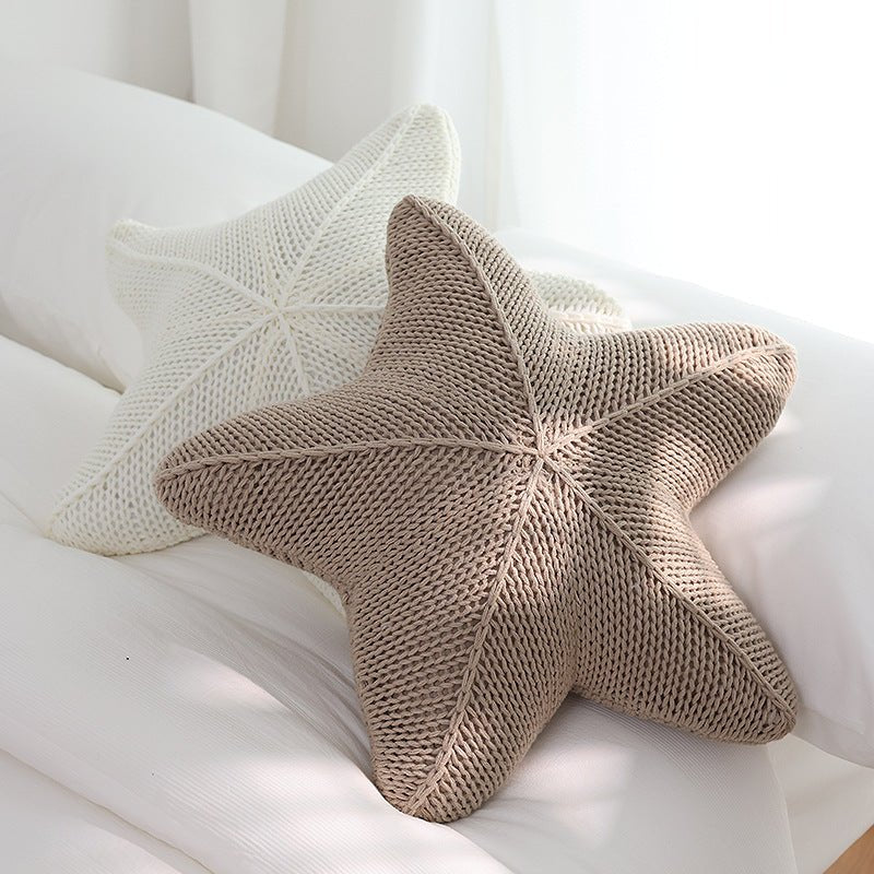 Caspian Knit Pillow – 20x20 Plush Star-Shaped Cushion in Earthy Tones 5