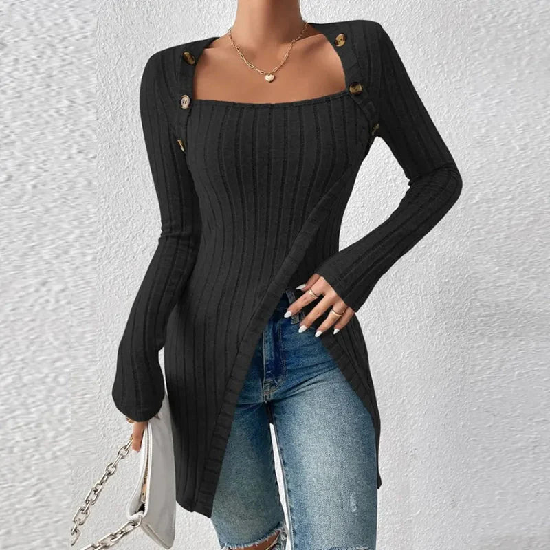 Casual Long Sleeve Top - Relaxed Fit Long Sleeve Shirt (Beige S) - | Zavonix
