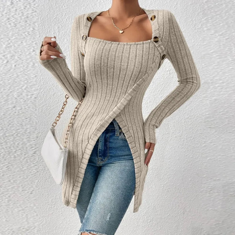 Casual Long Sleeve Top - Relaxed Fit Long Sleeve Shirt (Black S) - | Zavonix