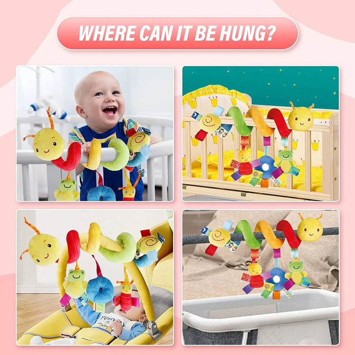 Four examples of the caterpillar activity spiral wrapped around rails and handles