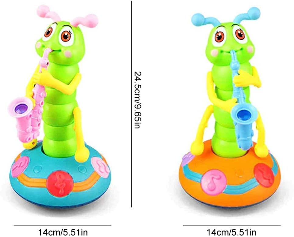 Caterpillar toy color versions shown with height and base-width measurements