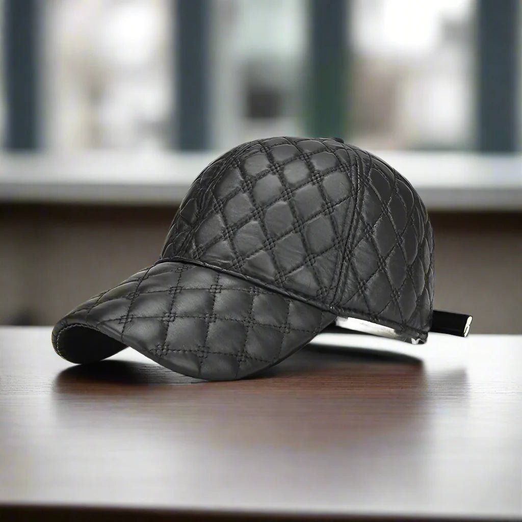 "Cavendish" Leather Cap (Black // White ) - | Zavonix
