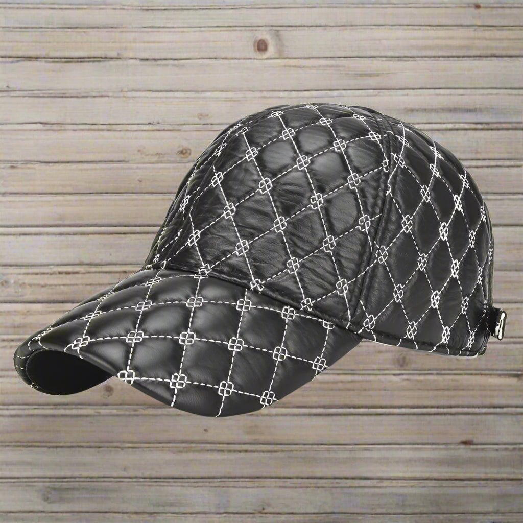 "Cavendish" Leather Cap (Black // White ) - | Zavonix