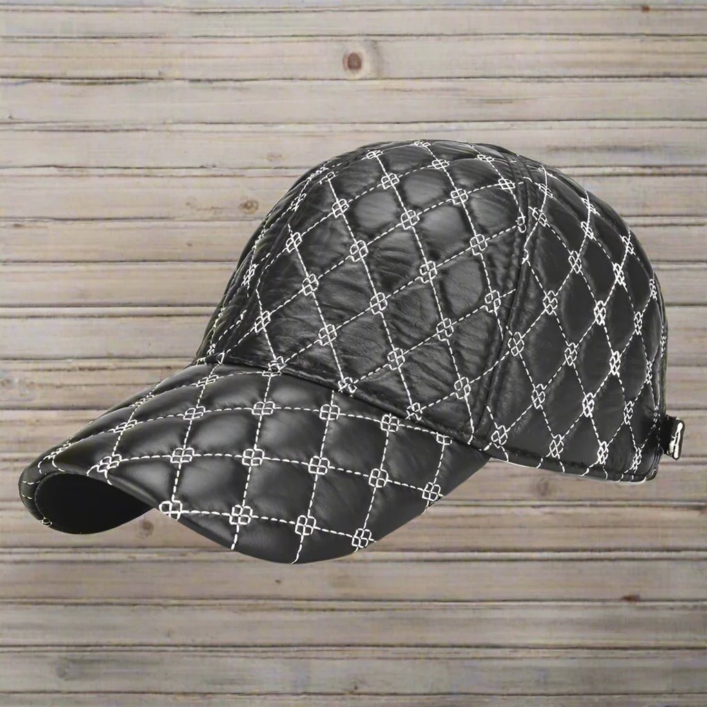 "Cavendish" Leather Cap (Black // White ) - | Zavonix