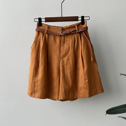 Olaine — Lightweight High-Waisted Linen Shorts with Braided Belt