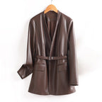 CELINA™ HANDMADE LEATHER BLAZER (Brown XS) - | Zavonix