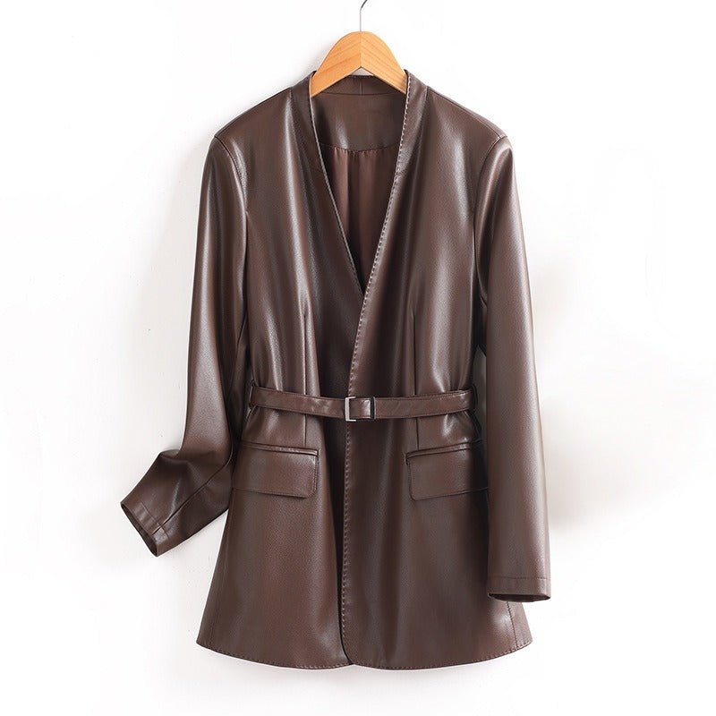 CELINA™ HANDMADE LEATHER BLAZER (Brown XS) - | Zavonix