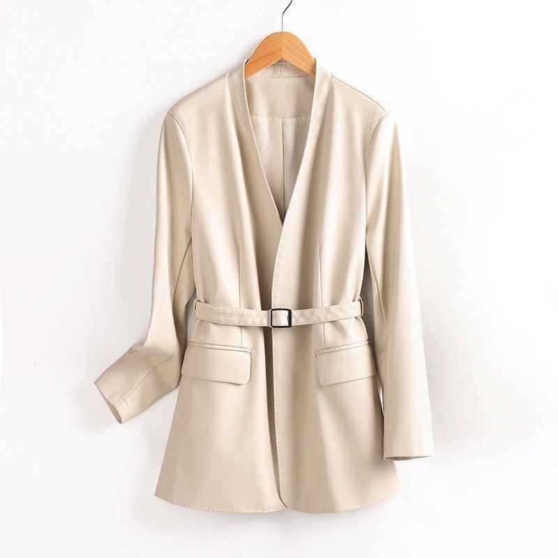 CELINA™ HANDMADE LEATHER BLAZER (Cream XS) - | Zavonix