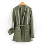 CELINA™ HANDMADE LEATHER BLAZER (Green XS) - | Zavonix