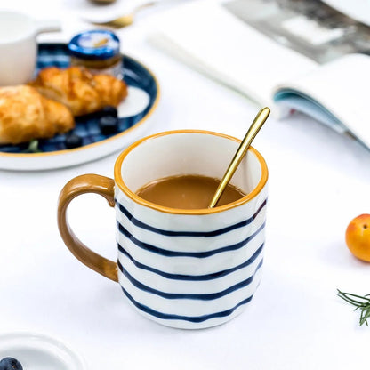 Ceramic Coffee Mug with Bold Blue and White Design – 350ml Pottery Mug, Dishwasher Safe, Artistic Accent 4