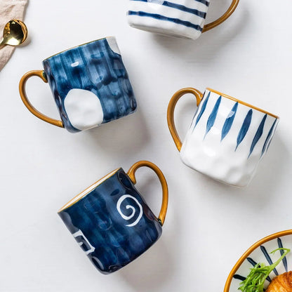 Ceramic Coffee Mug with Bold Blue and White Design – 350ml Pottery Mug, Dishwasher Safe, Artistic Accent 0