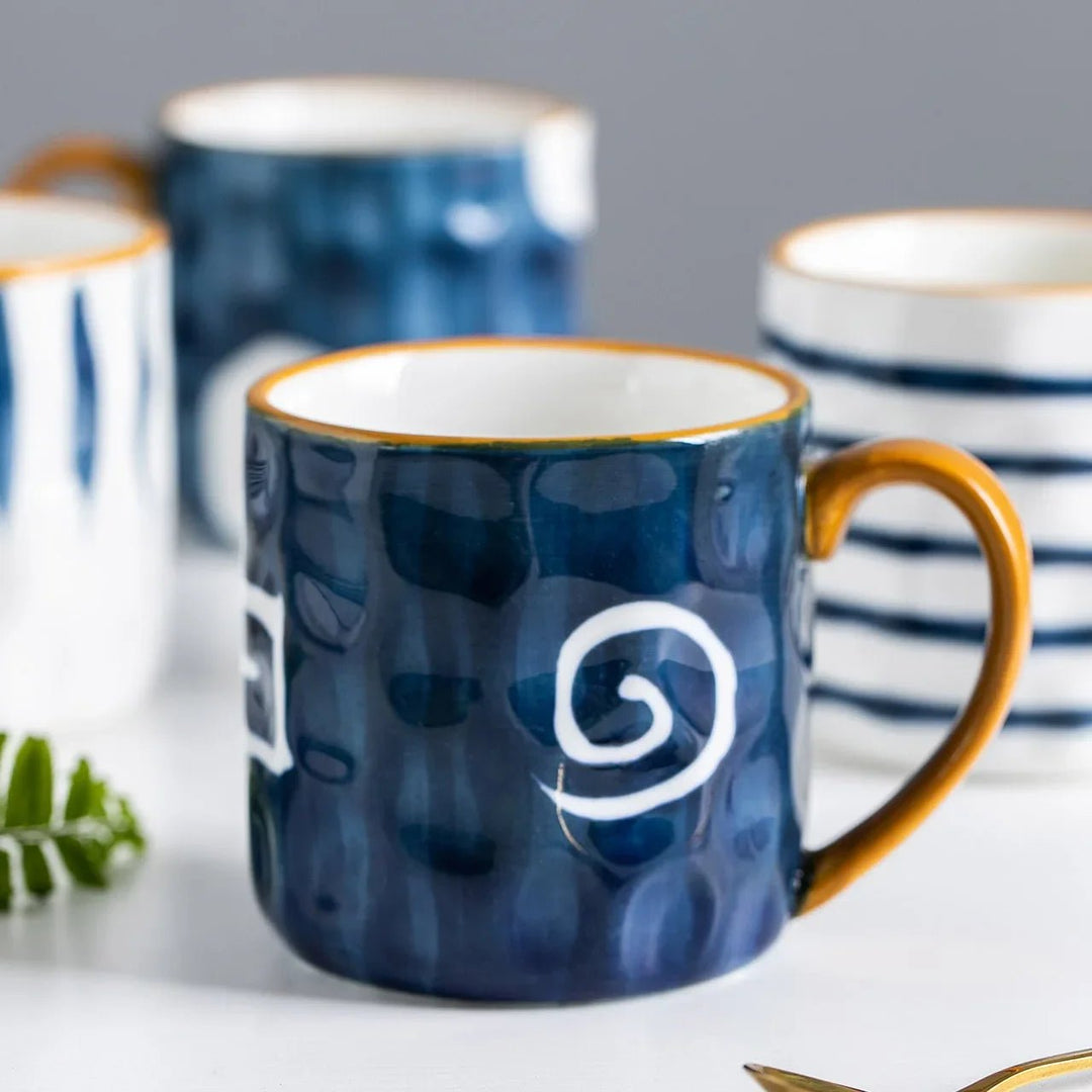 Ceramic Coffee Mug with Bold Blue and White Design – 350ml Pottery Mug, Dishwasher Safe, Artistic Accent 2