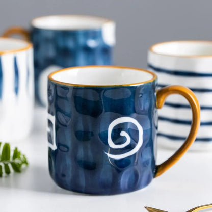 Ceramic Coffee Mug with Bold Blue and White Design – 350ml Pottery Mug, Dishwasher Safe, Artistic Accent 2
