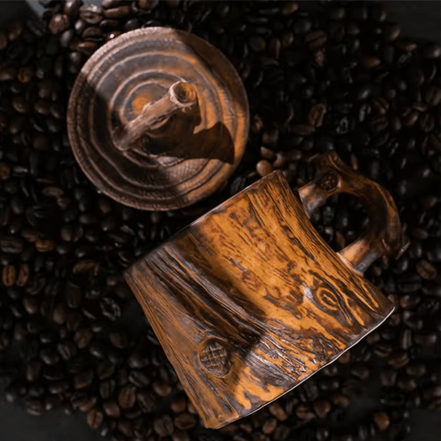 Ceramic Mug with Woodgrain Finish and Insulated Lid – Perfect for Hot Beverages 2