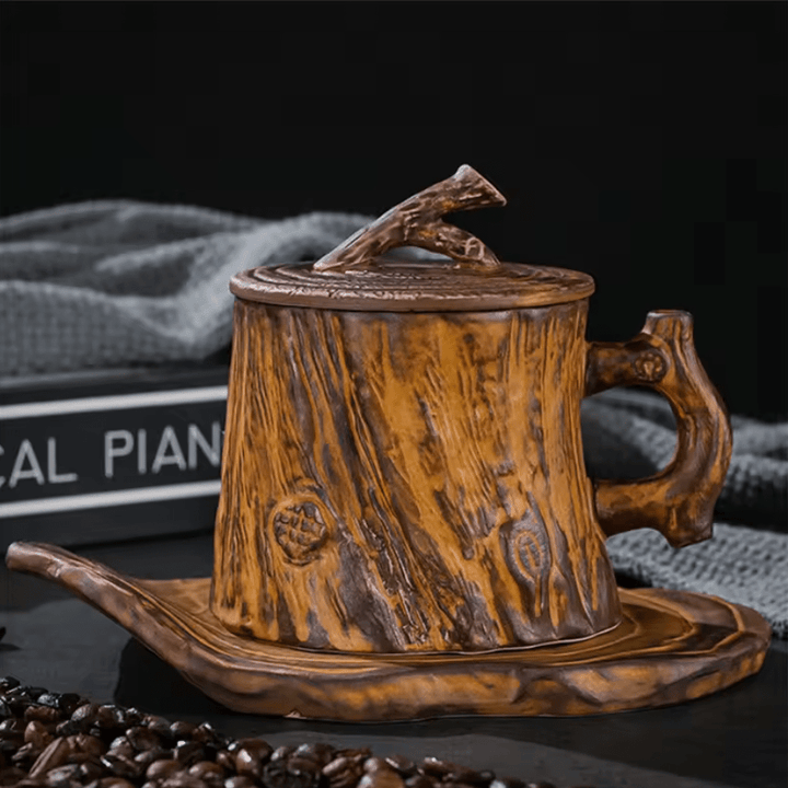 Ceramic Mug with Woodgrain Finish and Insulated Lid – Perfect for Hot Beverages 1