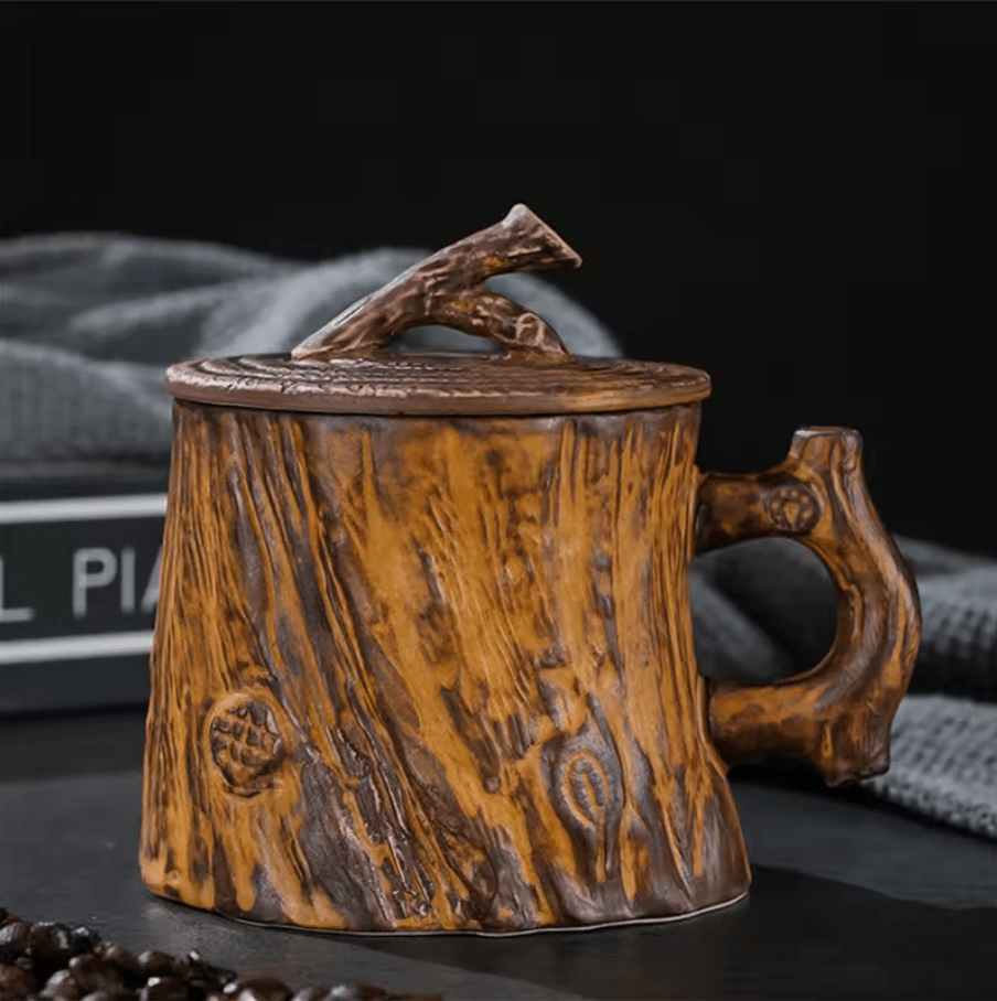 Ceramic Mug with Woodgrain Finish and Insulated Lid – Perfect for Hot Beverages 8