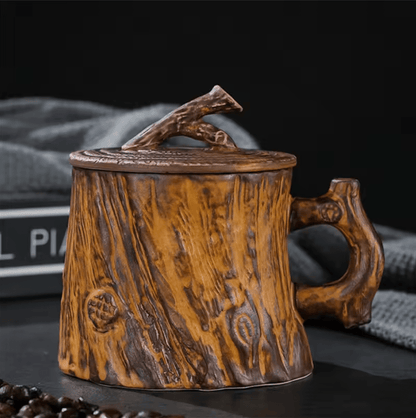 Ceramic Mug with Woodgrain Finish and Insulated Lid – Perfect for Hot Beverages 8