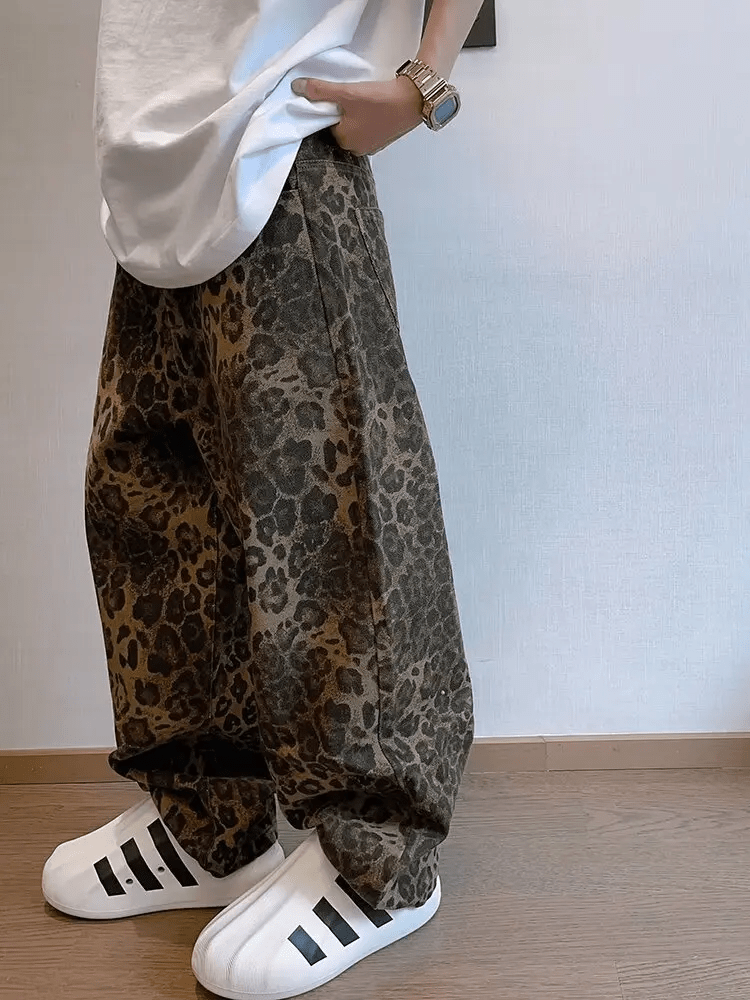 Cheetah Pattern Denim Pants for Men (Animal XS) - | Zavonix