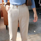 "Chevron Pattern" Tweed Trousers (Creamy - white S) - | Zavonix